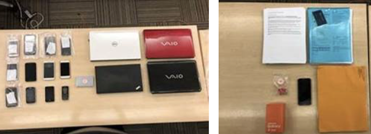 A 35-year-old man has been arrested for attempting to extort $500,000 from Standard Chartered Bank. Photos of items seized from suspect: Singapore Police Force