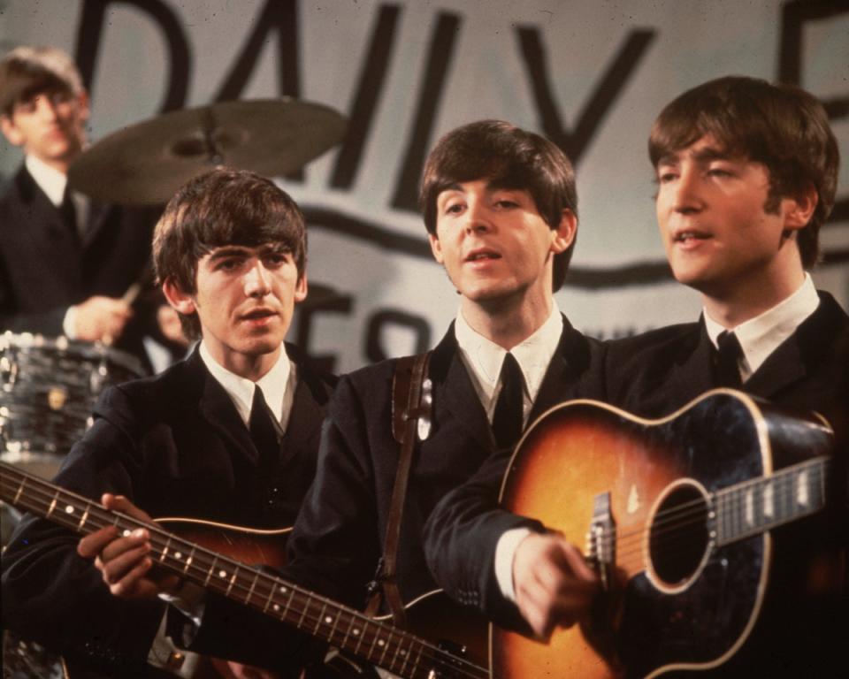 The Beatles perform on Granada TV’s ‘Late Scene Extra’, filmed in Manchester on 25 November 1963 (Getty)