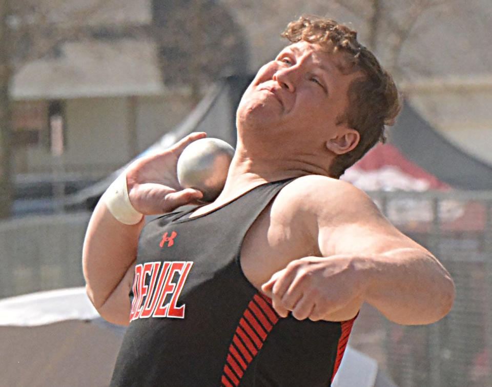 Robert Begalka of Deuel swept the boys' shot put and discus during the Estelline Alumni Track and Field meet on Tuesday, April 23, 2024. More top athletes from the meet will be honored in the Top Performers of the Week April 22-28 that will run early next week.