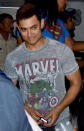 Always the man with a sense of humour, Aamir was spotted toting his favourite comic book heroes on a t-shirt.