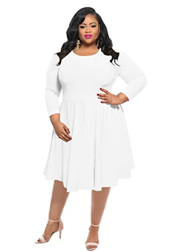 HPLY Women Classy Dresses Casual Plus Size Swing Dresses White/2XL