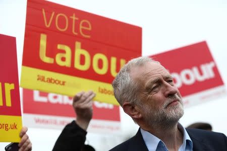 Jeremy Corbyn the leader of Britain's opposition Labour Party speaks during a campaign event in Harlow, Essex, April 27, 2017. REUTERS/Neil Hall