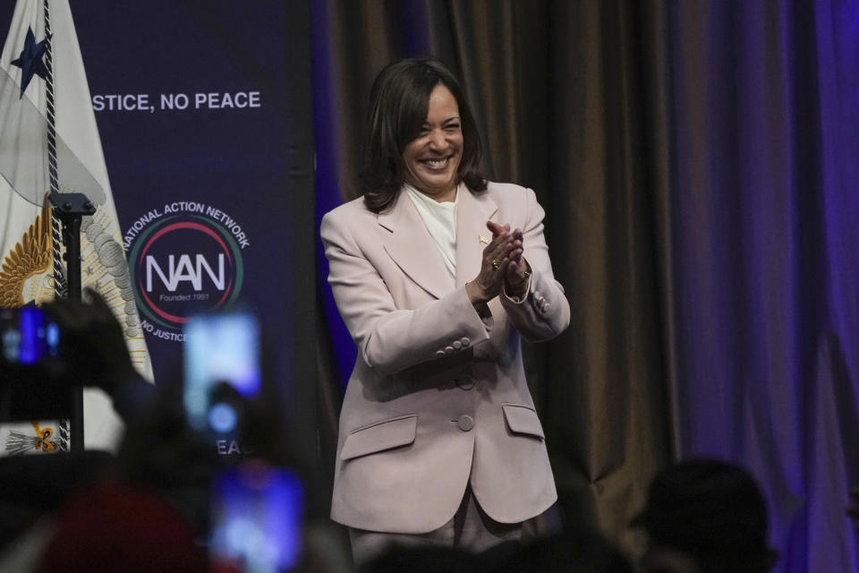 Photo by: Siegfried Nacion/STAR MAX/IPx 2024 7/21/24 President Joe Biden has dropped out of the 2024 Presidential Race and has endorsed Vice President Kamala Harris as the Democratic Nominee. STAR MAX File Photo: 4/14/23 US Vice President Kamala Harris on day 3 of the National Action Network Convention 2023 on April 14, 2023 in New York City.