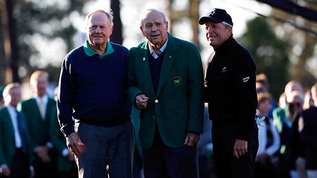 The Big 3 back together: Jack Nicklaus, Arnold Palmer and Gary Player attend the ceremonial tee off to start 2016 Masters.