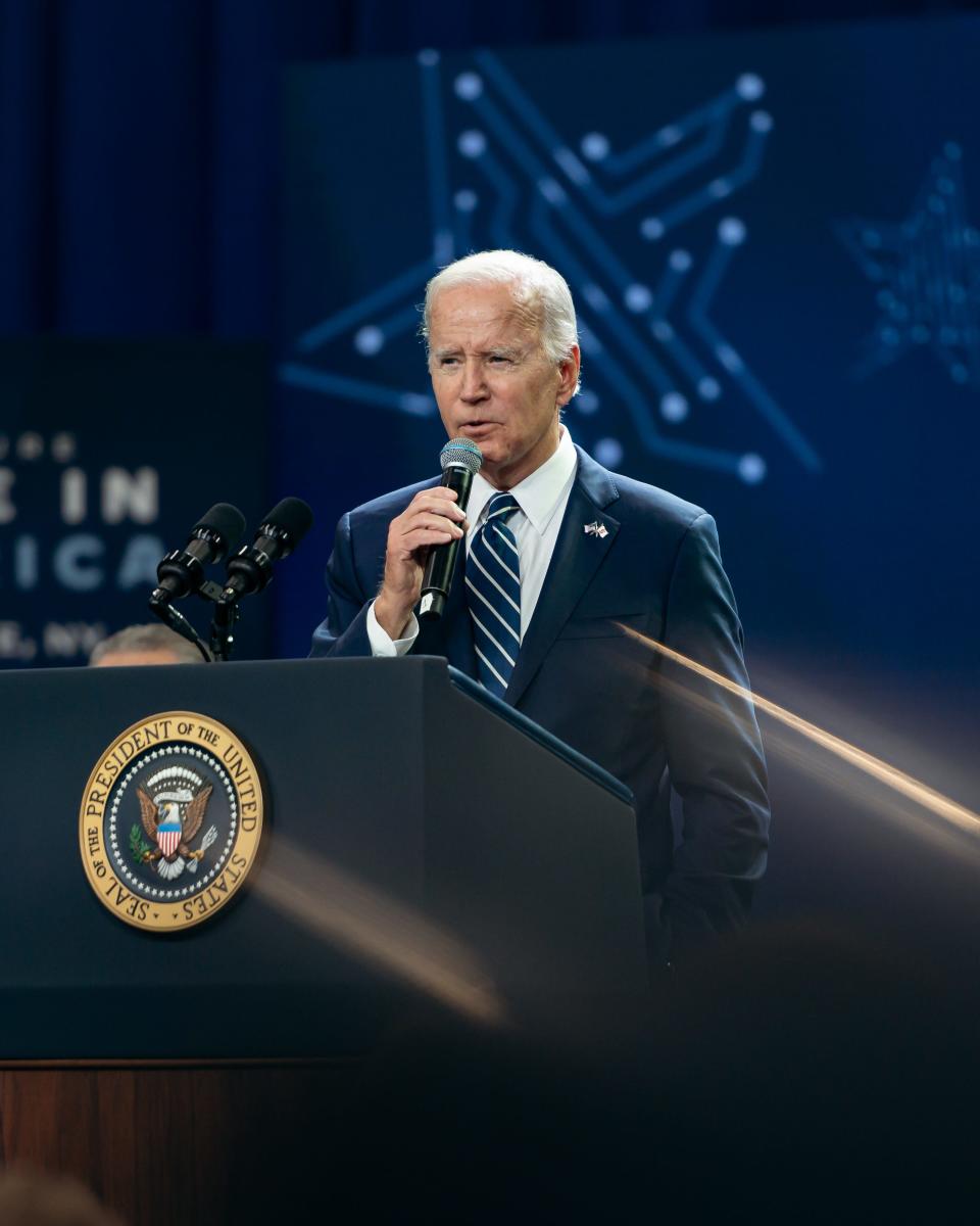 President Joe Biden speaks at SRC Arena & Events Center in Syracuse on Thursday, October 27, 2022.