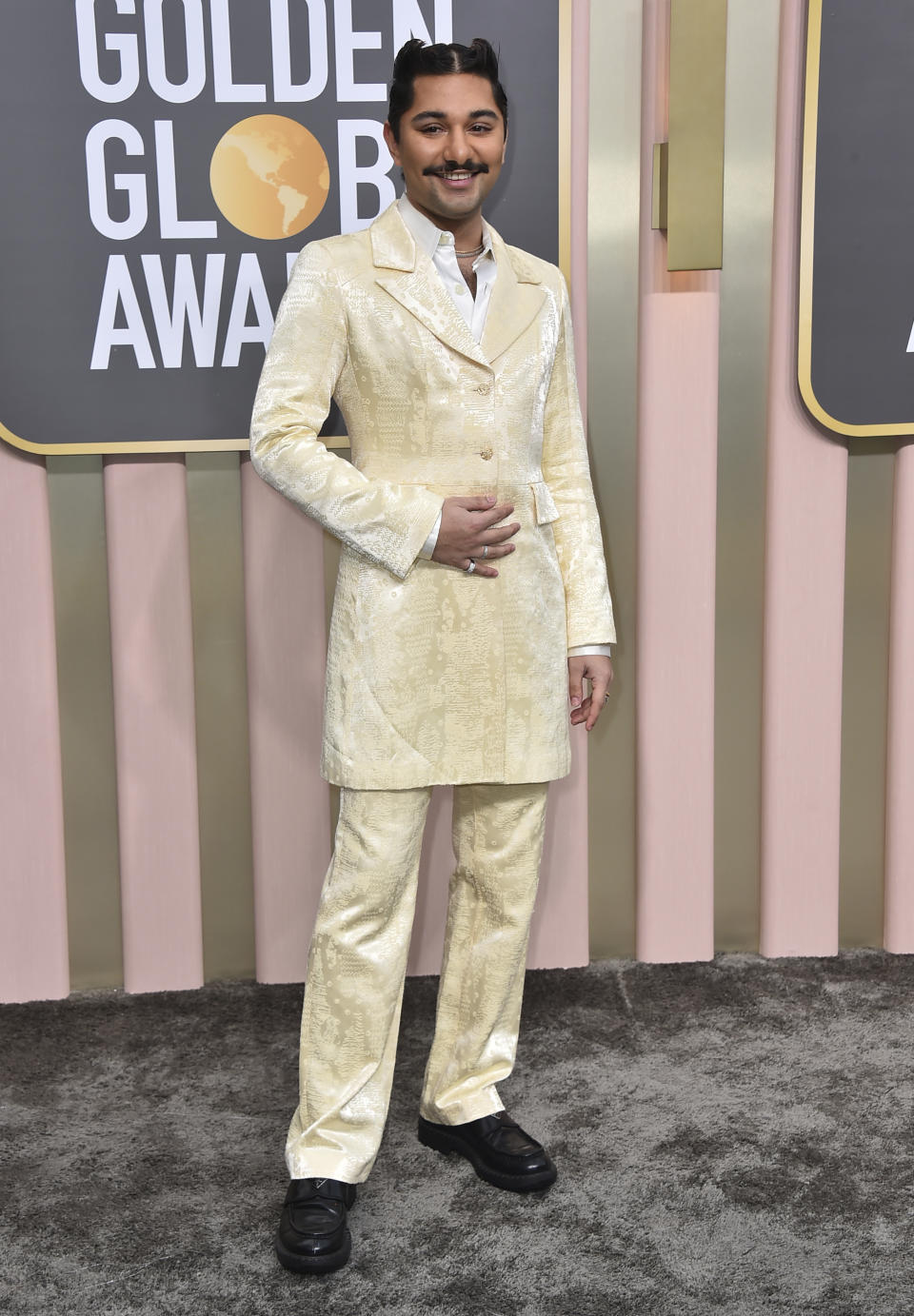 Mark Indelicato arrives at the 80th annual Golden Globe Awards at the Beverly Hilton Hotel on Tuesday, Jan. 10, 2023, in Beverly Hills, Calif. (Photo by Jordan Strauss/Invision/AP)