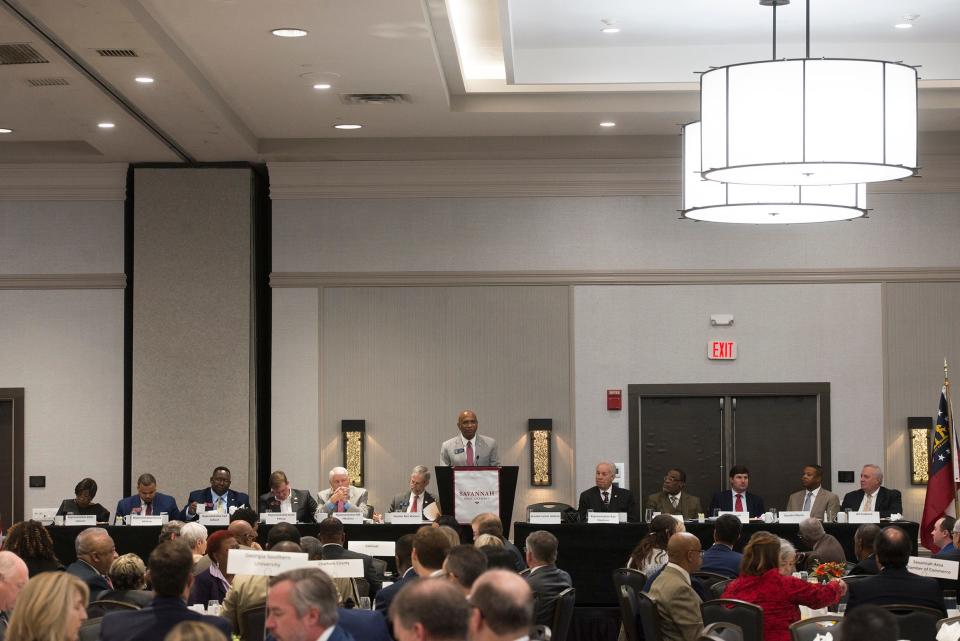 Democratic State Sen. Lester Jackson, who is running for State Labor Commissioner in 2022, speaks at what could be his last Eggs and Issues event as a member of the Chatham Delegation. 