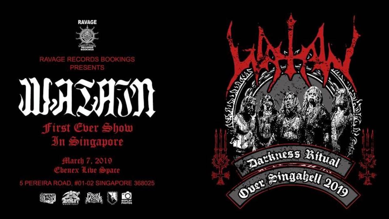 Swedish black metal band Watain is scheduled to perform in Singapore on 7 March 2019 at Ebenex Live Space. IMAGE: Facebook