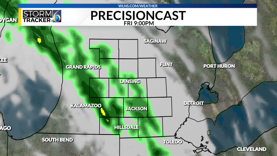 A warm front, associated with a large storm system to our southwest, will move into mid-Michigan Friday evening. (WLNS)