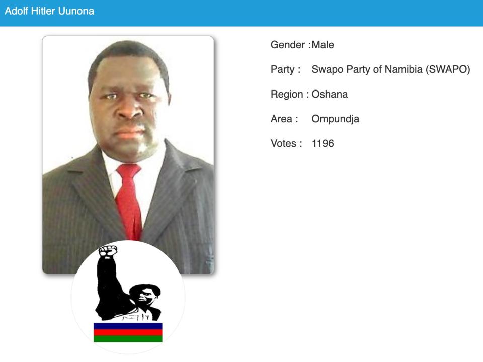 Uunona's profile on Namibia's official elections website.  (Photo: Electoral Commission of Namibia)