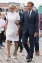 <p>Wearing a 60s inspired white dress with button detail and nude shoes while visiting with Queen Margrethe of Denmark in Copenhagen. </p>