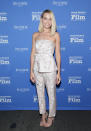 <p>The film star wore a brocade print Prada, finished with silver strappy sandals. <em>[Photo: Getty] </em> </p>