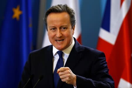 Britain's Prime Minister David Cameron speaks during a joint news conference with his Polish counterpart Beata Szydlo in Warsaw, Poland December 10, 2015. REUTERS/Kacper Pempel