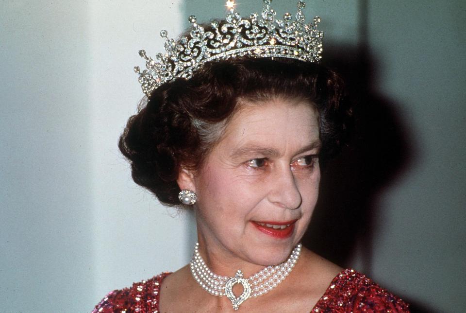 The Queen pictured wearing the necklace during a state visit to Bangladesh in 1983.John Shelley/Shutterstock