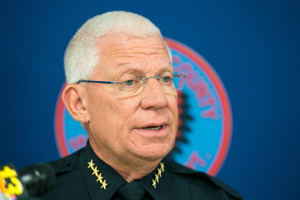 Winnebago County Sheriff Gary Caruana speaks during a press conference Jan. 12, 2021, at the Winnebago County Justice Center in Rockford.