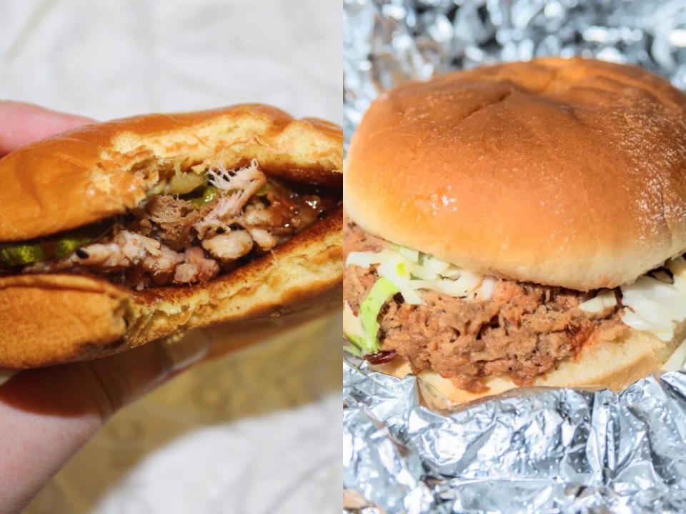 Pulled pork sandwich from Sonic Drive-In (left) and pulled pork sandwich from Cook Out.