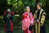 Former US Secretary of State Hillary Clinton speaks to University Chancellor and Former President of Ireland Mary Robinson before being recognised with an honorary degree of Doctor of Laws at Trinity College Dublin, Ireland June 22, 2018. REUTERS/Clodagh Kilcoyne