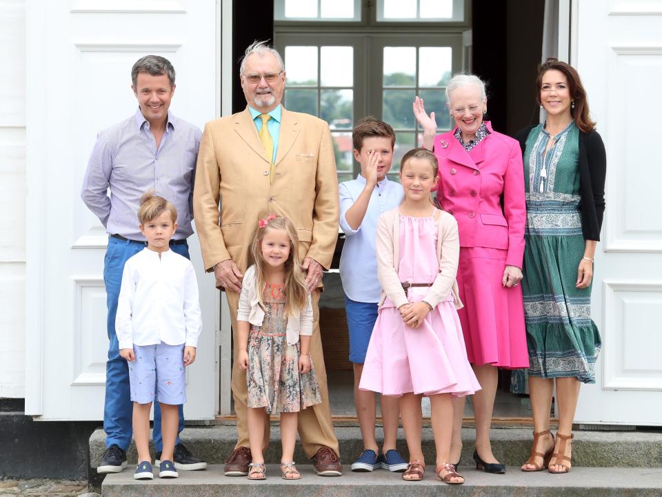 Queen Margrethe, Prince Henrik, Crown Prince Frederik, Crown Princess Mary and the couple's children.