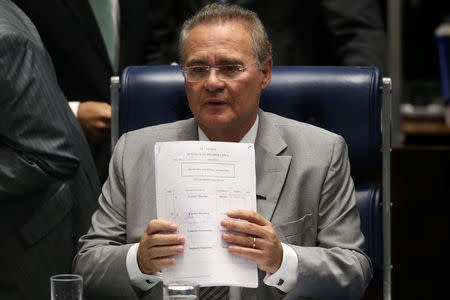 President of the Brazilian Senate Renan Calheiros attends a senate session in Brasilia, Brazil, May 9, 2016. REUTERS/Adriano Machado