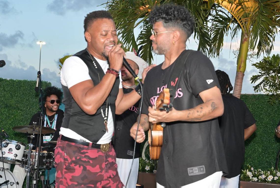 Cuba Gooding Jr. sings with Los Wizzards at the Trophy House at Hard Rock Stadium in Miami Gardens during the Miami Grand Prix on May 4, 2024/Manny Hernandez