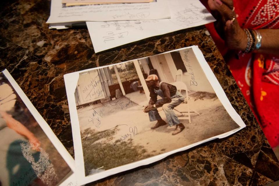 Mary Gipson’s father, Wilbert Gipson Sr., is pictured in a photo marked with notes about what the family house, which Mary lives in now, looked like in his time.