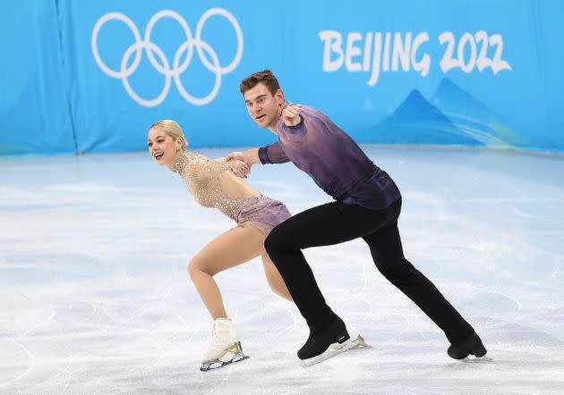 Alexa Knierim and Brandon Frazier, pictured in the free skate portion of the team event, are accused of performing to a song without permission in one of their Olympics routines. (Photo: Jean Catuffe via Getty Images)