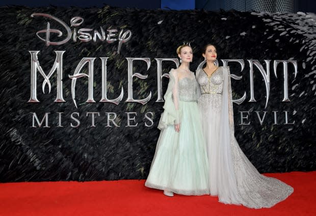 Elle Fanning and Angelina Jolie at the 'Maleficent: Mistress of Evil' premiere in London. Photo: Gareth Cattermole/Getty Images