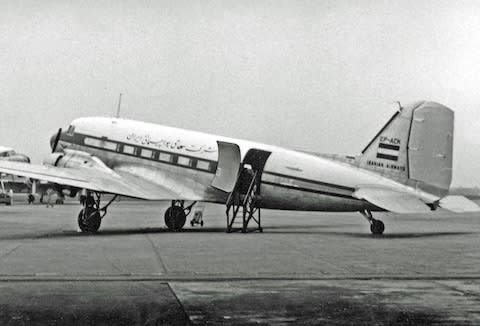 DC-3 plane from Iranian National Airways at Manchester Airport in 1954 - Credit: Wikimedia Commons