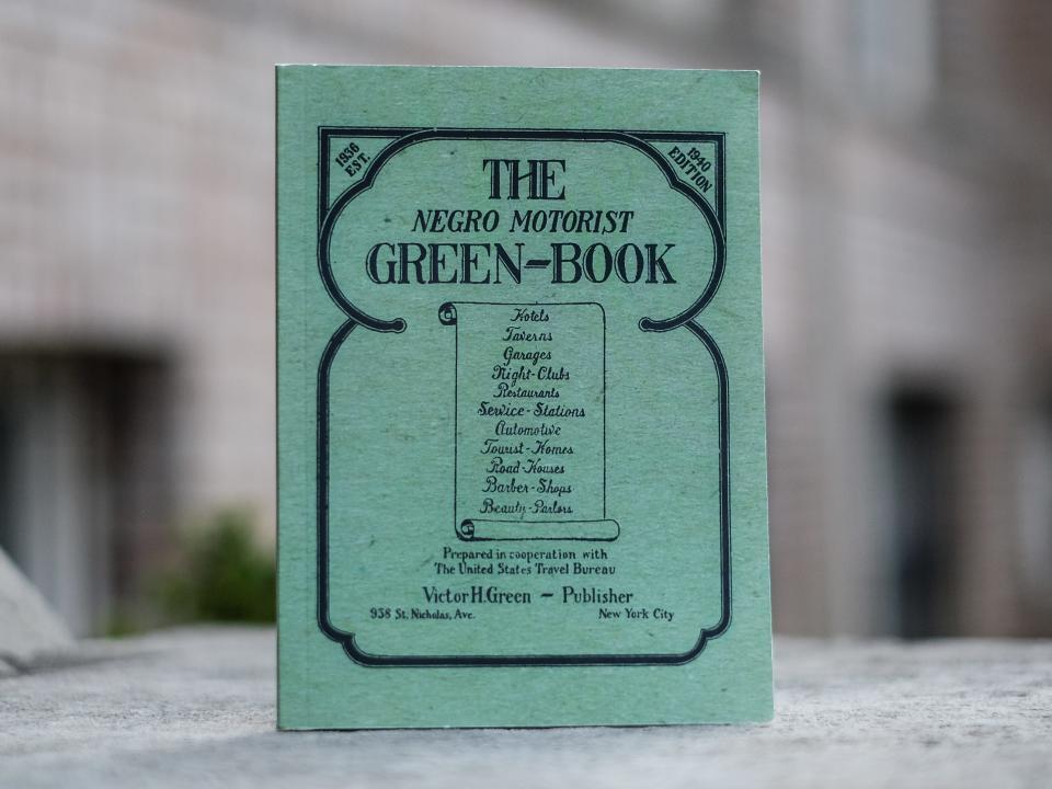 A copy of the Green Book is seen outside of a historic black hotel on March 30, 2022 in Washington, D.C.