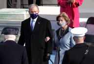 Former U.S. President George W. Bush and Laura Bush arrive to the inauguration of U.S. President-elect Joe Biden on the West Front of the U.S. Capitol on January 20, 2021 in Washington, DC. During today's inauguration ceremony Joe Biden becomes the 46th president of the United States. (Photo by Alex Wong/Getty Images)