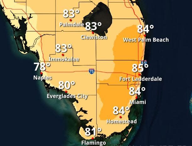 Highs in South Florida are expected to reach 85 in some areas.