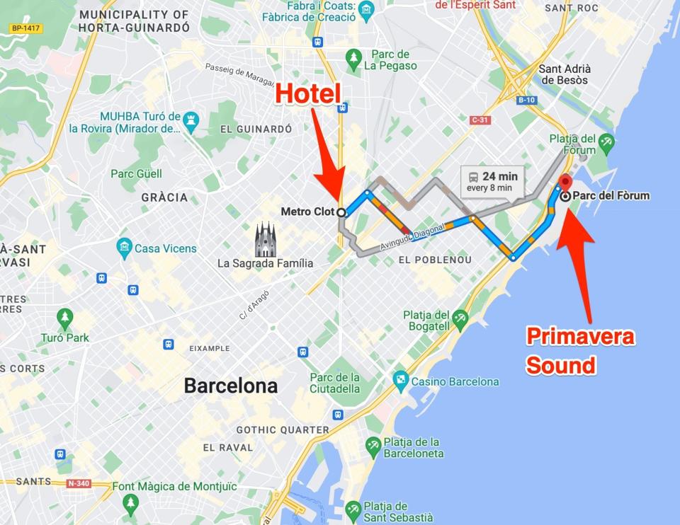 A map showing the locations of Hotel Catalonia Atenas and Parc del Fòrum.