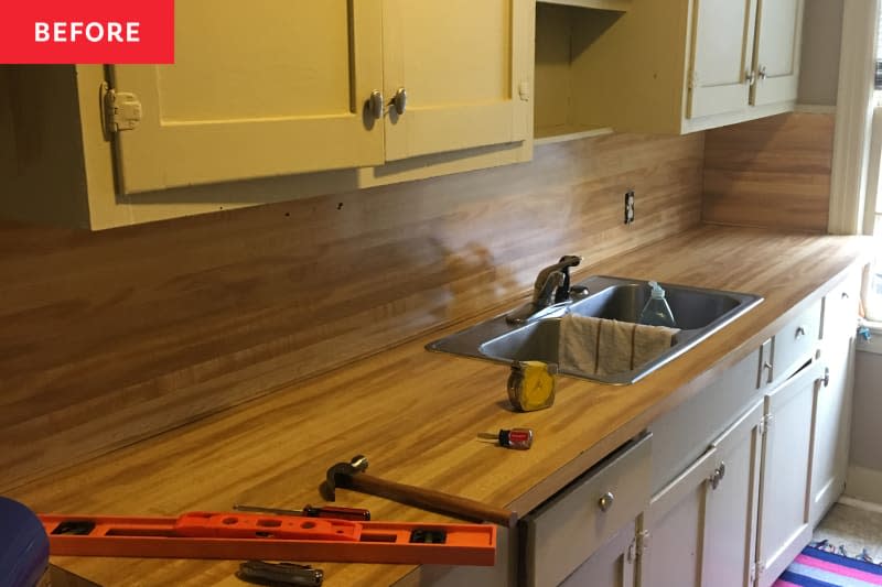 beige and wood kitchen before makeover