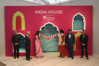 India's Nita Ambani, third left, inaugurates the Indian House at the 2024 Summer Olympics, Saturday, July 27, 2024, in Paris, France. (AP Photo/Aurelien Morissard)