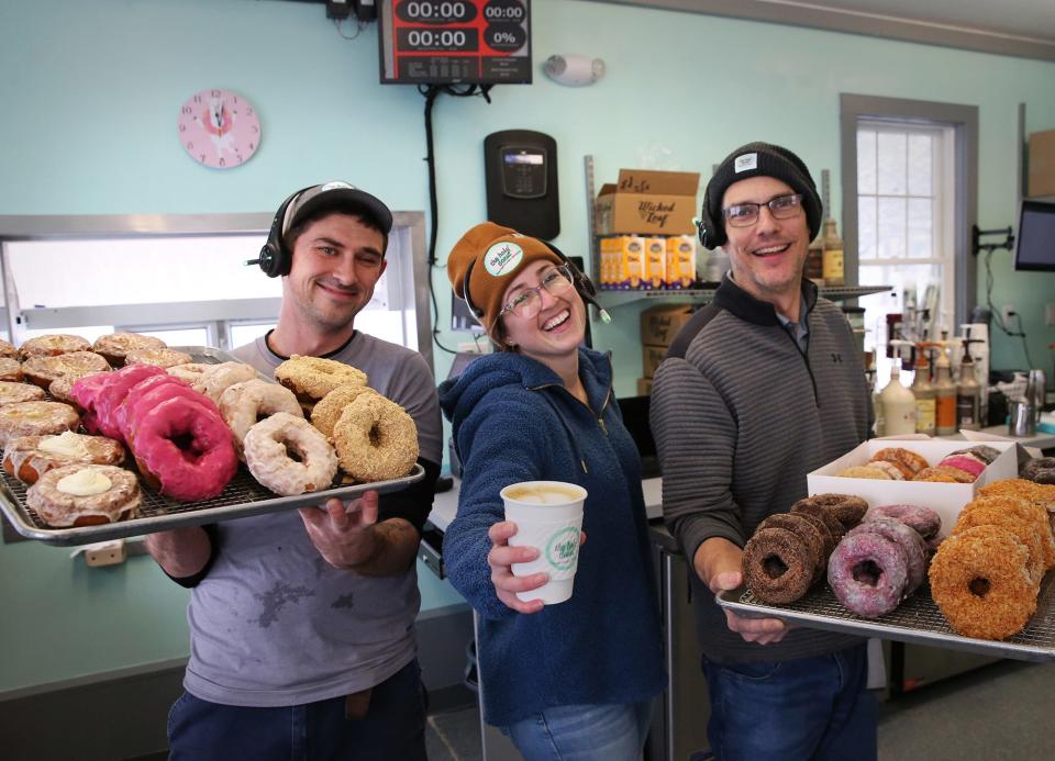 The Holy Donut has opened up a new shop in Arundel on Portland Road. From left are Kelcie Caldwell, general manager Michaela Paddock and Bryan Jones on Monday, Jan. 23, 2023.