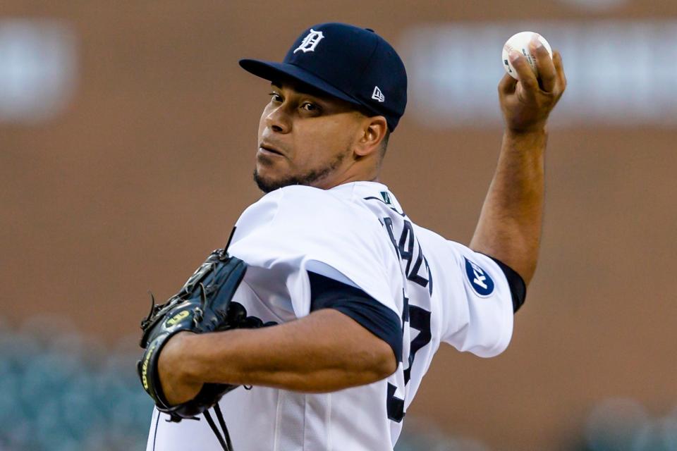 Tigers pitcher Wily Peralta pitches during the fifth inning of the Tigers' 4-0 win in Game 2 of a doubleheader against the Twins on Tuesday, May 31, 2022, at Comerica Park.