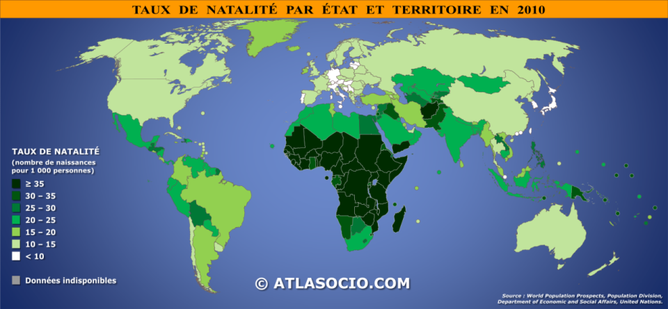 Taux de natalité à l’échelle mondiale 2010