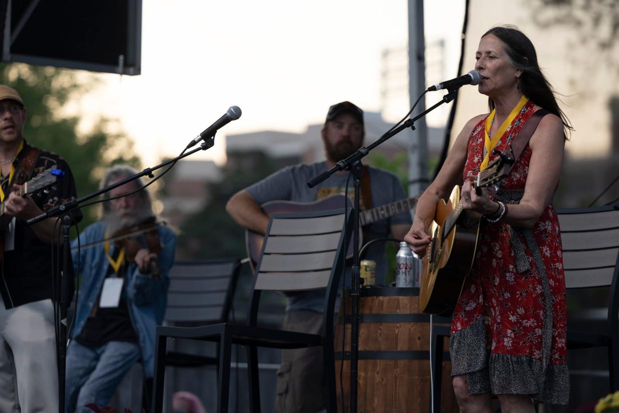 Monica Taylor performs during the family jam on the Eskimo Joe's stage at the Bob Childers' Gypsy Cafe in Stillwater, Okla. on Sunday, May 7, 2023.