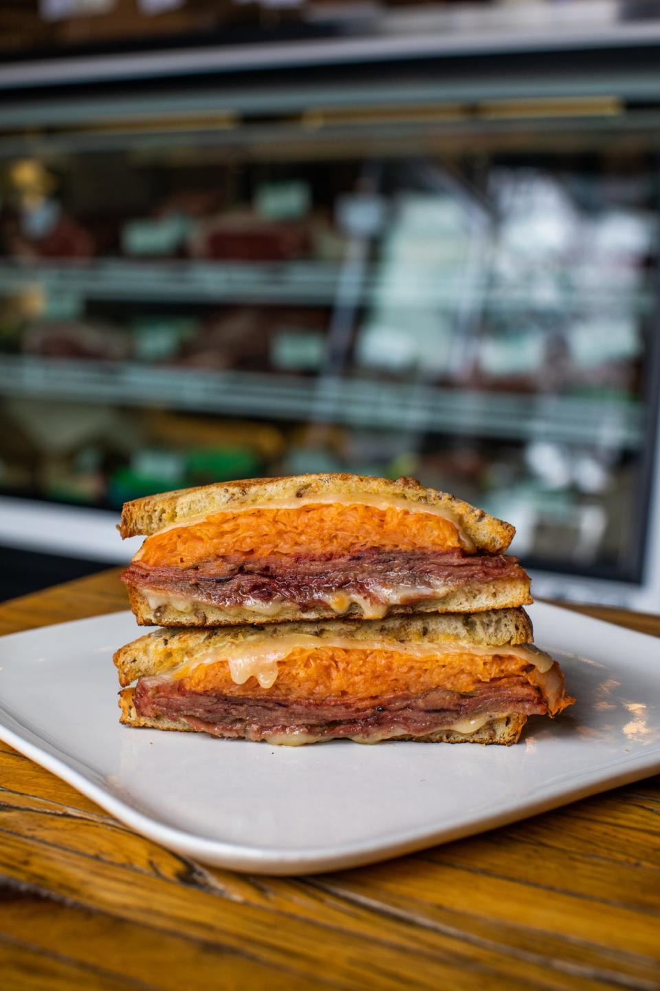 A corned beef tongue reuben at Bavette La Boucherie in MIlwaukee's Third Ward is made with cheese, pickled mustard seed aioli and spicy sauerkraut.