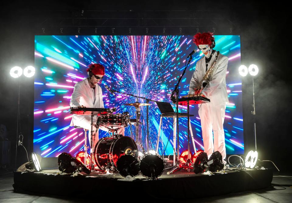 Clown Core performs in the Sonora tent during the Coachella Valley Music and Arts Festival in Indio, Calif., Friday, April 19, 2024.