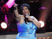 FILE - This Jan. 14, 2012 file photo, shows singer Aretha Franklin performing during the BET Honors at the Warner Theatre in Washington. Franklin died Thursday, Aug. 16, 2018 at her home in Detroit. She was 76. (AP Photo/Jose Luis Magana, File)