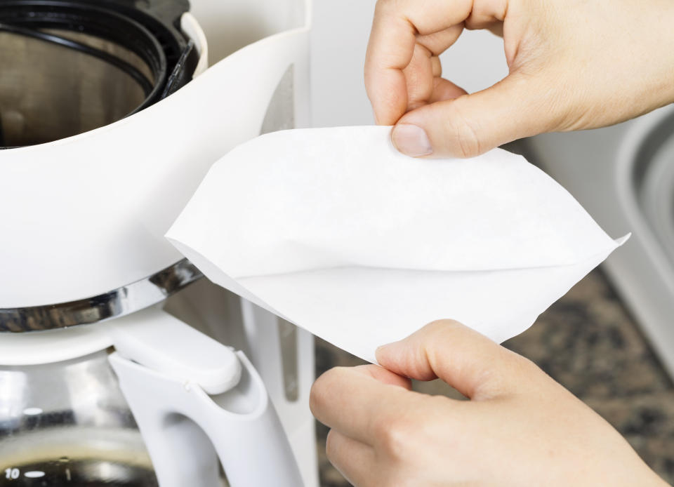 Everyday items like paper towels and coffee filters can be used in homemade coronavirus face masks, or in cloth masks with pockets for filters. (Photo: tab1962 via Getty Images)
