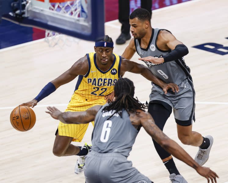 雷佛特(Caris LeVert)上一場面對熱火終於找回狀態，攻下全隊最高的27分，進攻積極度相當不錯。法新社