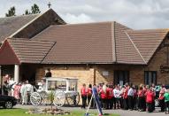 <p>The coffin of Bradley Lowery, the six-year-old football mascot whose cancer battle captured hearts around the world, arrives at St Joseph’s Church </p>