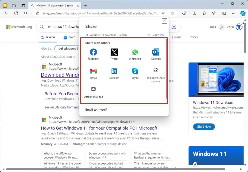 Microsoft Edge share link new apps