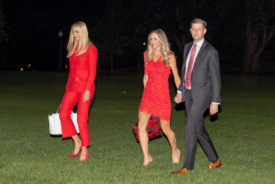 From left, Ivanka Trump, Lara Trump and Eric Trump return to the White House in 2018.