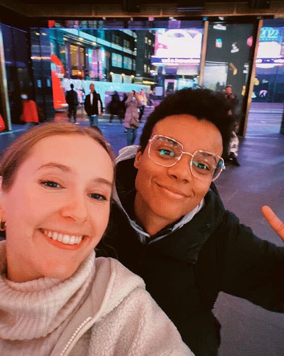 Rose Ayling-Ellis posing with fellow actress Leah Harvey