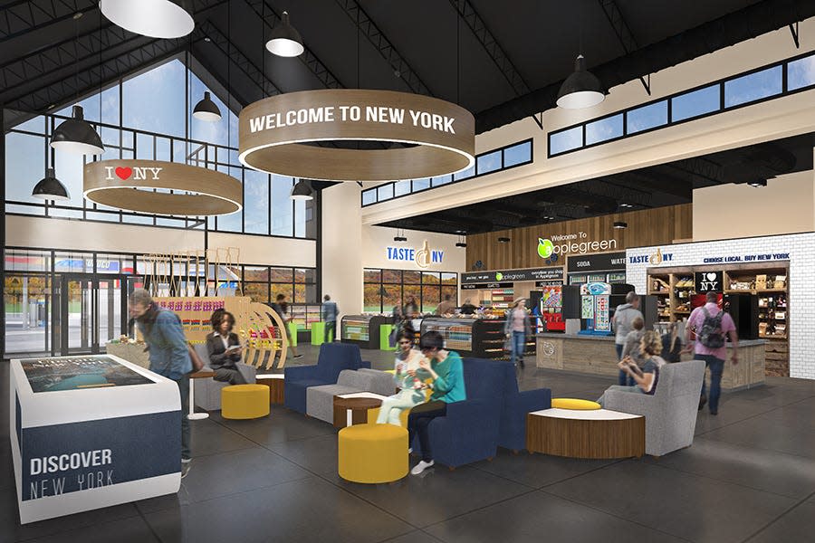 This artist's rendering shows what's in store for Thruway rest areas, which are set for a total overhaul as part of a $450 million deal approved May 12, 2020, by the NYS Thruway Authority.