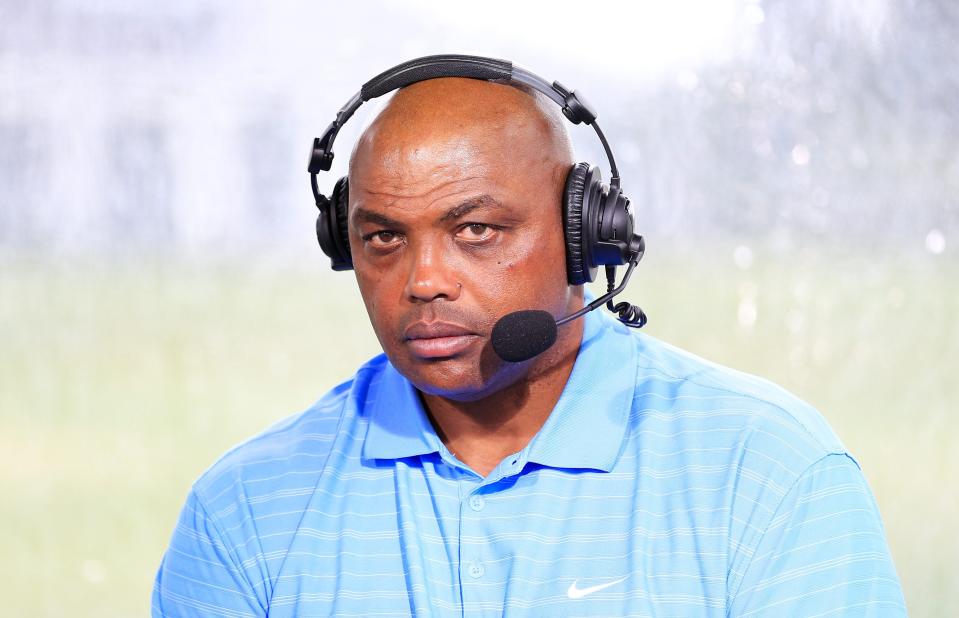 HOBE SOUND, FLORIDA - MAY 24: Charles Barkley commentates from the booth during The Match: Champions For Charity at Medalist Golf Club on May 24, 2020 in Hobe Sound, Florida. (Photo by Cliff Hawkins/Getty Images for The Match) ORG XMIT: 775515413 ORIG FILE ID: 1226818484