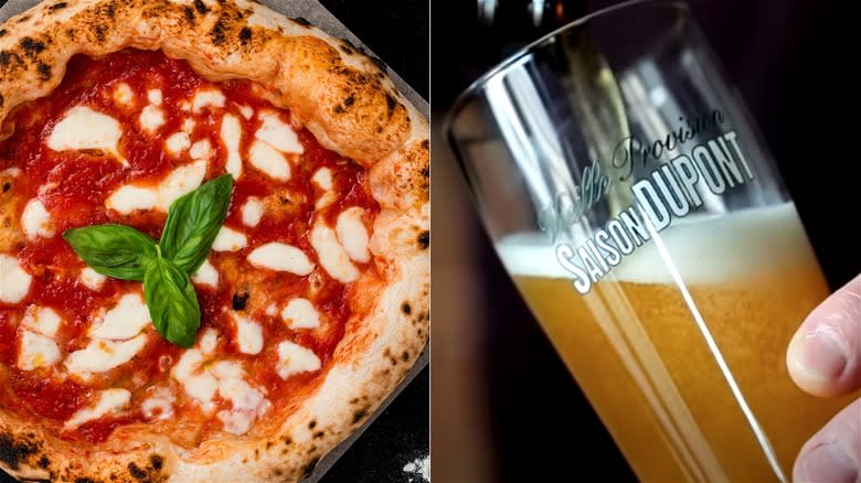 Marghertia pizza and Saison beer